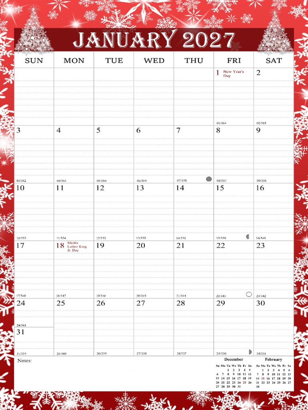 2027 Wall Calendar Spiral-bound Twin-Wire Binding - 12 Months 8.5" x 11" 12